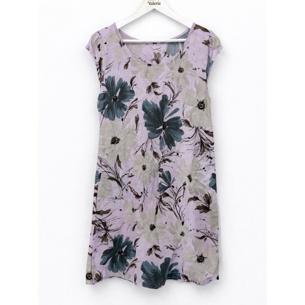 Unbranded Casual Dress Linen Floral Print Made in Italy Purple Boho Shift Small